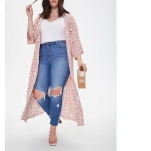 Ivory/rust belted leopard kimono